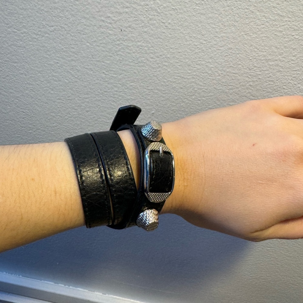 Balenciaga Leather Giant Arena Trip Wrap Bracelet in black leather